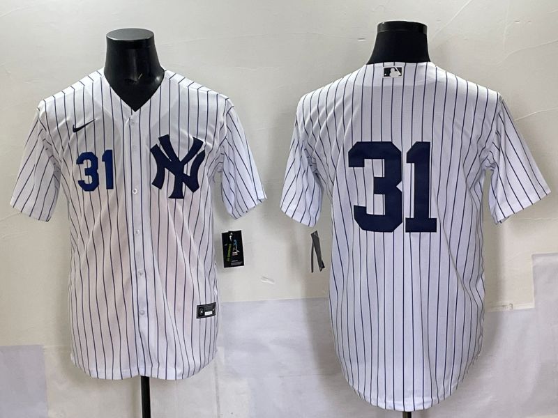 Men 2025 New York Yankees #31 No Name White Stripe Game Nike MLB Jersey style 04->new york yankees->MLB Jersey